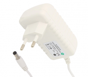 24V/0.5A/12W biały, adapter horyzontalny, gniazdo AC:CEE7/16. wtyk DC:2.1/5.5(+)